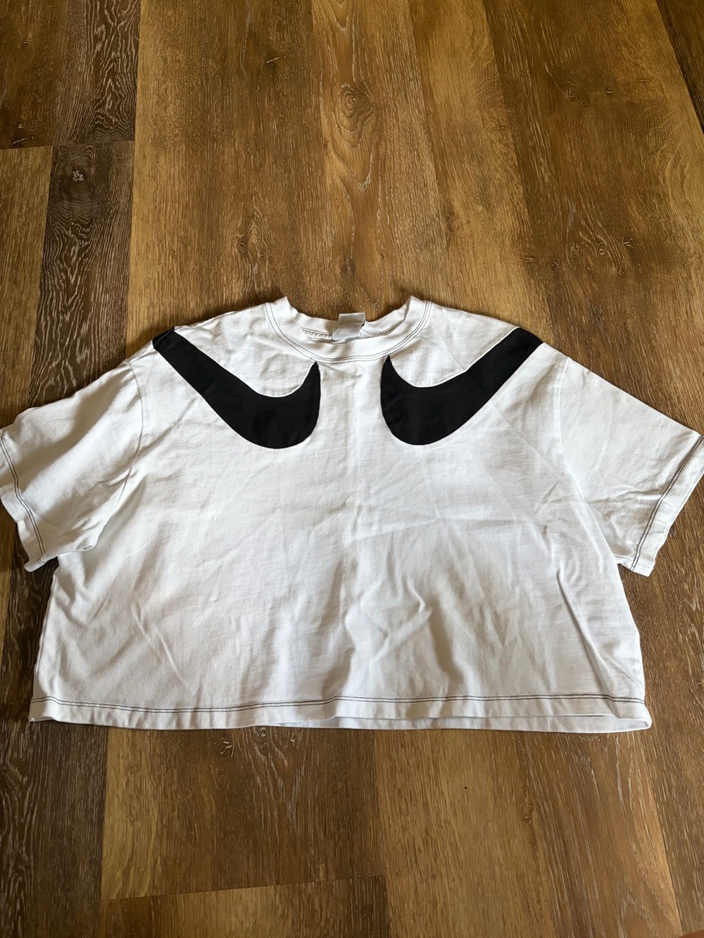 Nike White Crop Tee with Black Double Swoosh